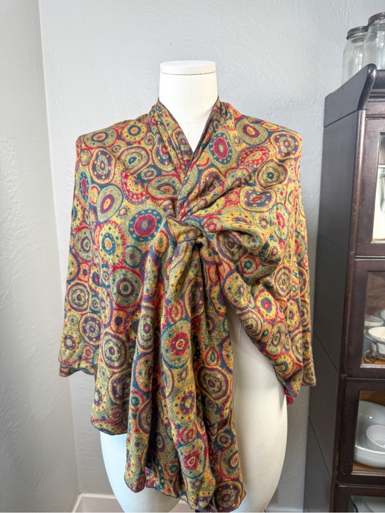 Accessories - 100% Cashmere Reversible Wrap Shawl Scarf Multicolor Circular Print